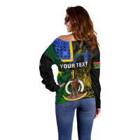 Personalised South Sea Islanders Off Shoulder Sweater Kanakas With Vanuatu Coat Of Arms LT14 - Polynesian Pride