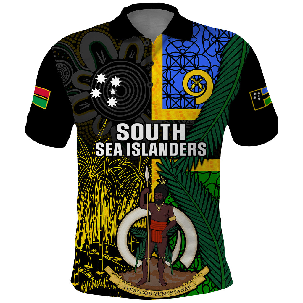Personalised South Sea Islanders Polo Shirt Kanakas With Vanuatu Coat Of Arms LT14 Black - Polynesian Pride