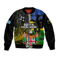 Personalised South Sea Islanders Bomber Jacket Kanakas With Fiji Coat Of Arms LT14 Unisex Black - Polynesian Pride