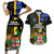 Personalised South Sea Islanders Couples Matching Short Sleeve Bodycon Dress and Hawaiian Shirt Kanakas With Fiji Coat Of Arms LT14 Black - Polynesian Pride