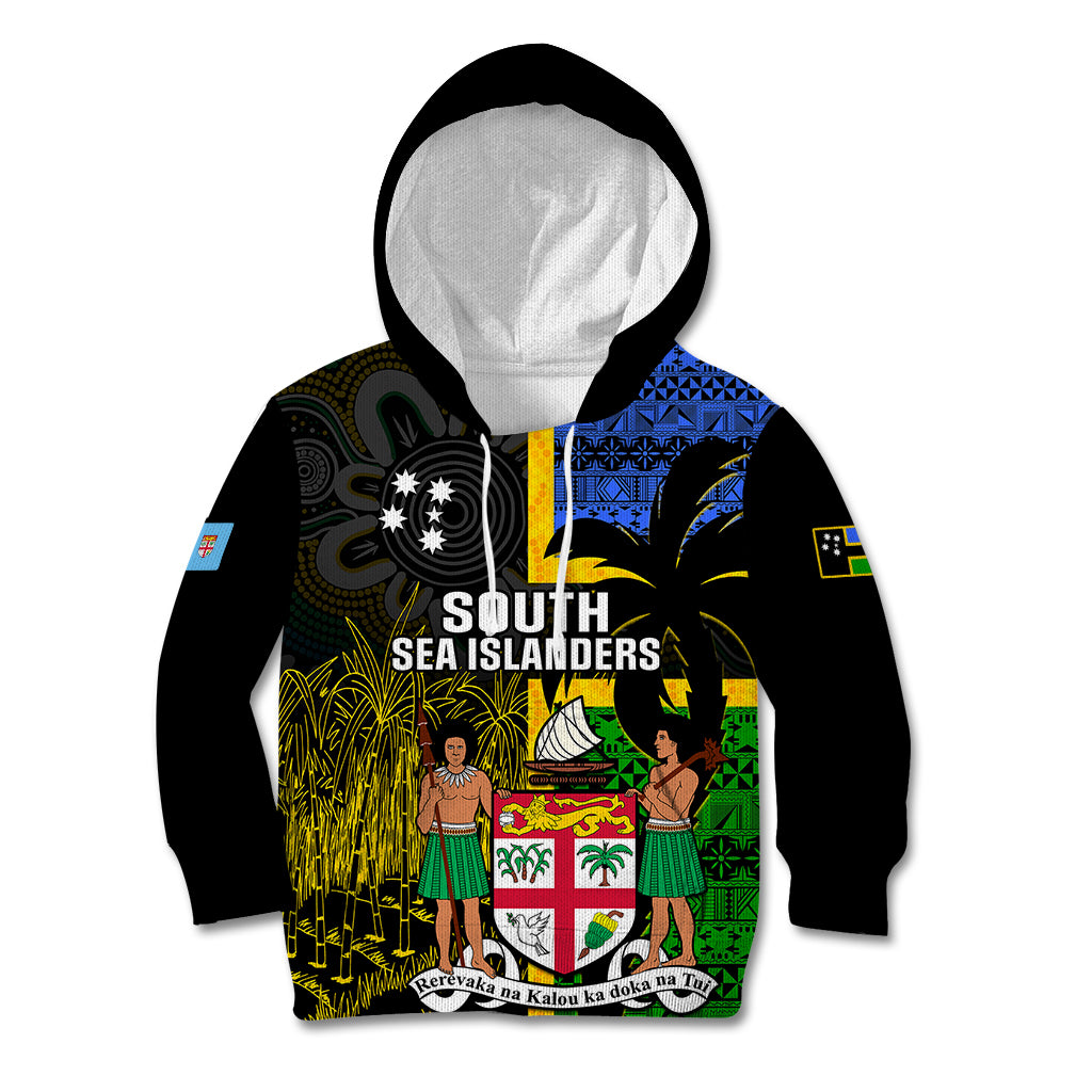 Personalised South Sea Islanders Kid Hoodie Kanakas With Fiji Coat Of Arms LT14 Hoodie Black - Polynesian Pride