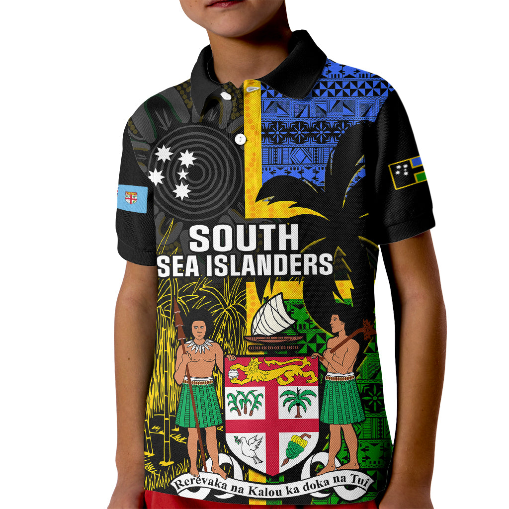 Personalised South Sea Islanders Kid Polo Shirt Kanakas With Fiji Coat Of Arms LT14 Kid Black - Polynesian Pride