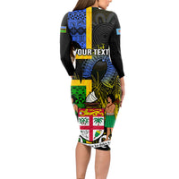 Personalised South Sea Islanders Long Sleeve Bodycon Dress Kanakas With Fiji Coat Of Arms LT14 - Polynesian Pride