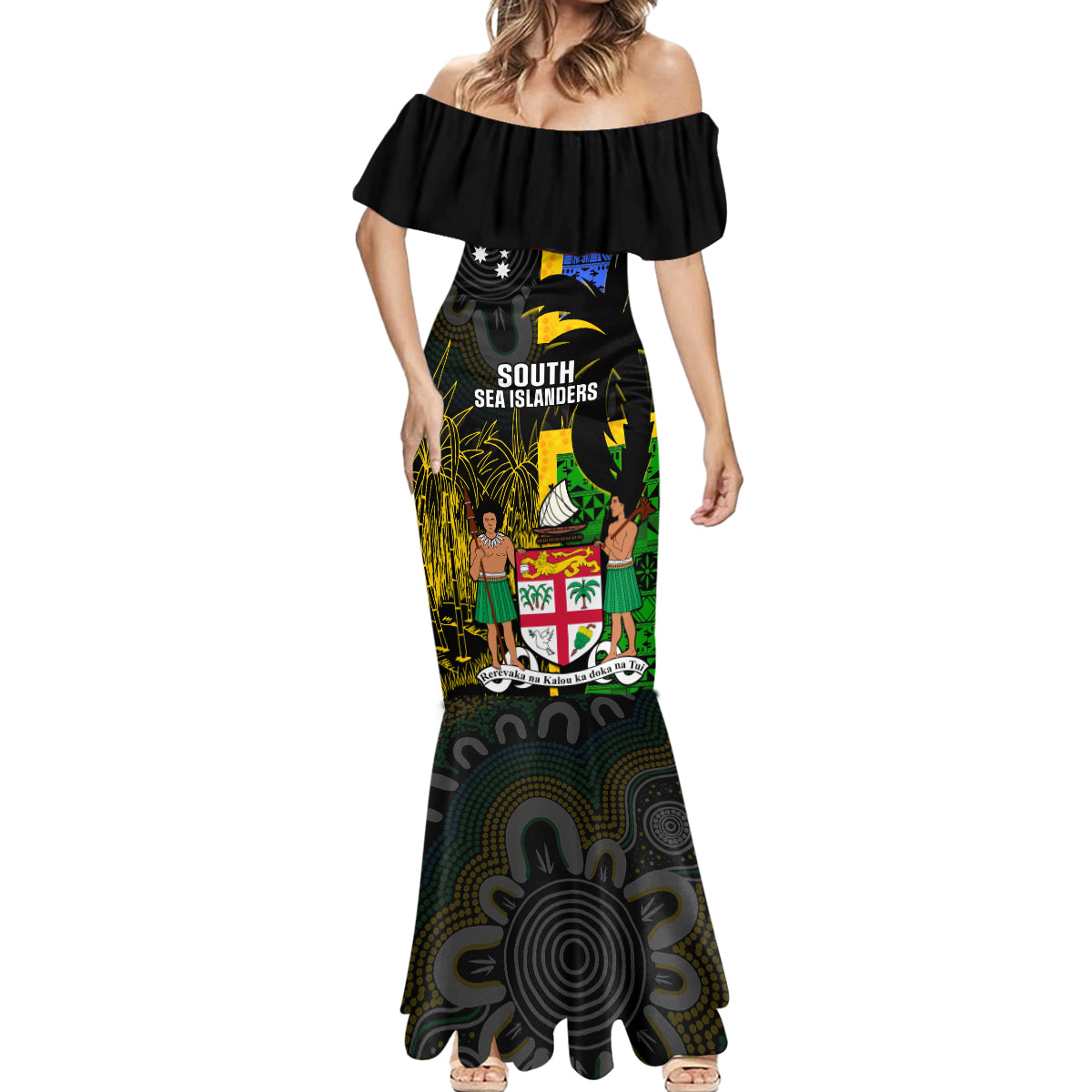 Personalised South Sea Islanders Mermaid Dress Kanakas With Fiji Coat Of Arms LT14 - Polynesian Pride