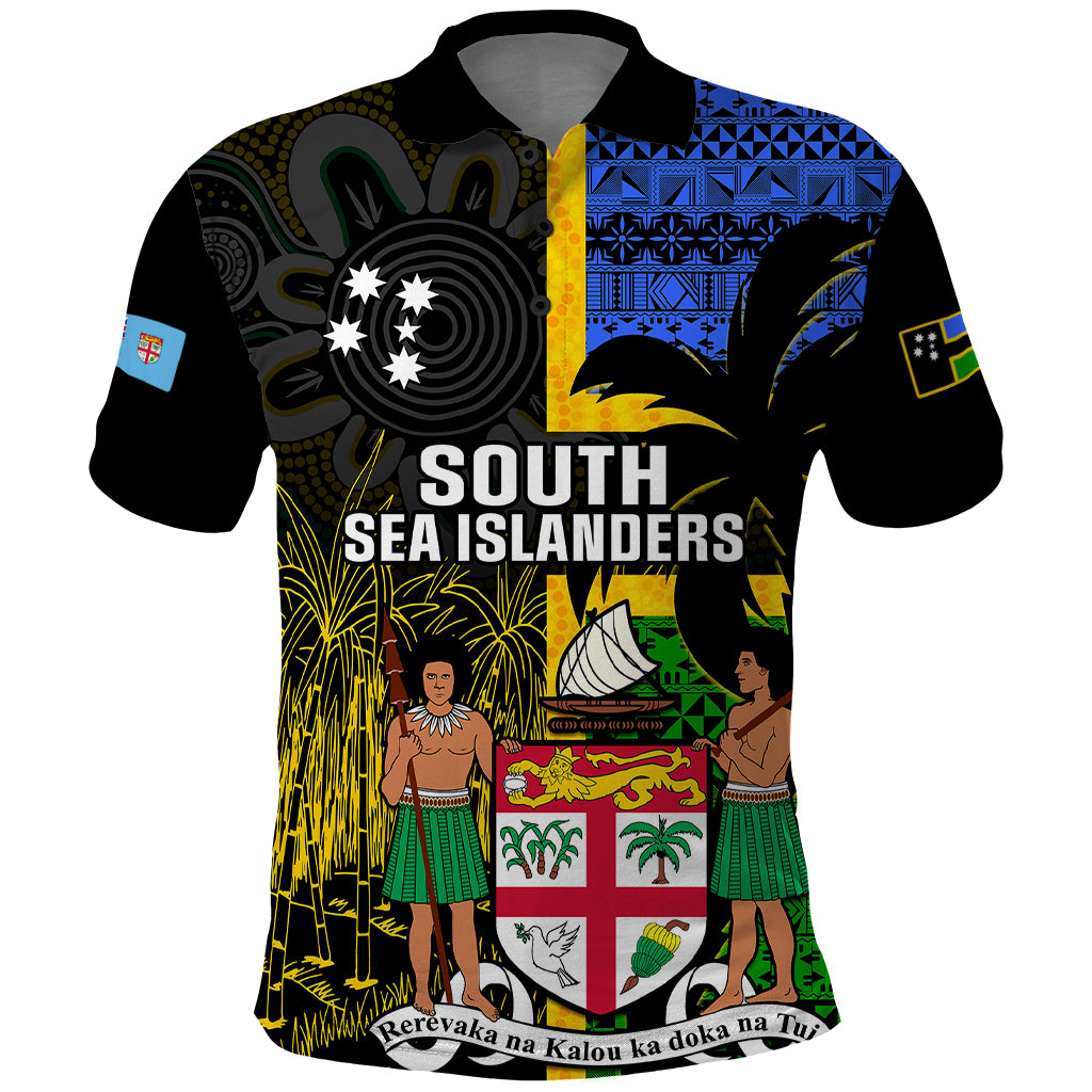 Personalised South Sea Islanders Polo Shirt Kanakas With Fiji Coat Of Arms LT14 Black - Polynesian Pride