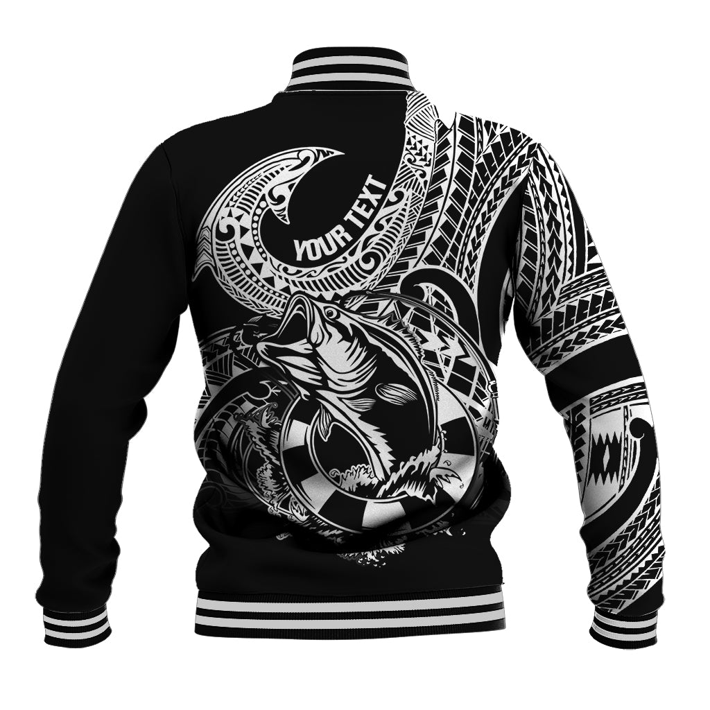 Personalised Polynesia Baseball Jacket Fish Hook Tattoo Go Fishing Polynesian Pattern Black LT14 - Polynesian Pride