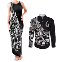 Personalised Polynesia Couples Matching Tank Maxi Dress and Long Sleeve Button Shirts Fish Hook Tattoo Go Fishing Polynesian Pattern Black LT14 Black - Polynesian Pride
