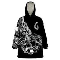 Personalised Polynesia Wearable Blanket Hoodie Fish Hook Tattoo Go Fishing Polynesian Pattern Black LT14 One Size Black - Polynesian Pride