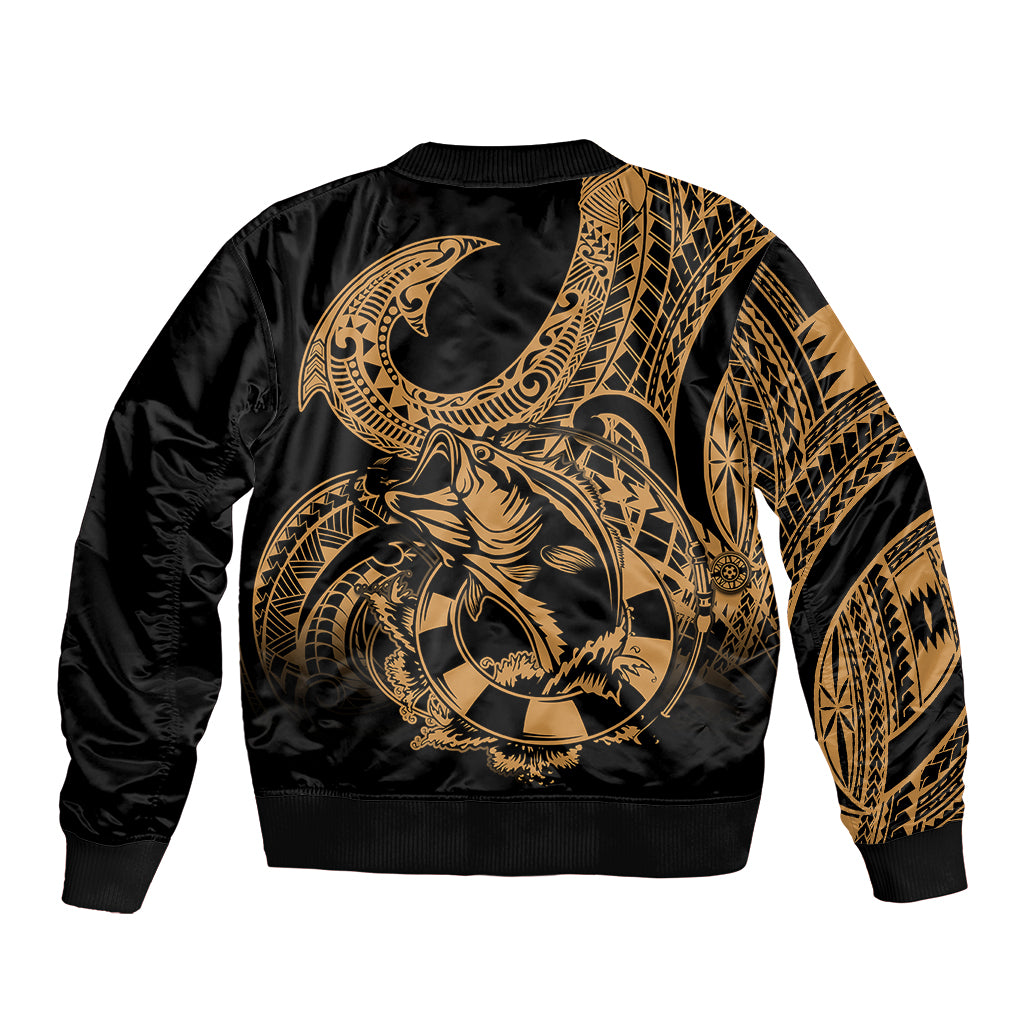 Polynesia Bomber Jacket Fish Hook Tattoo Go Fishing Polynesian Pattern Gold LT14 - Polynesian Pride