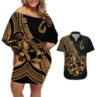 polynesia-couples-matching-off-shoulder-short-dress-and-hawaiian-shirt-fish-hook-tattoo-go-fishing-polynesian-pattern-gold