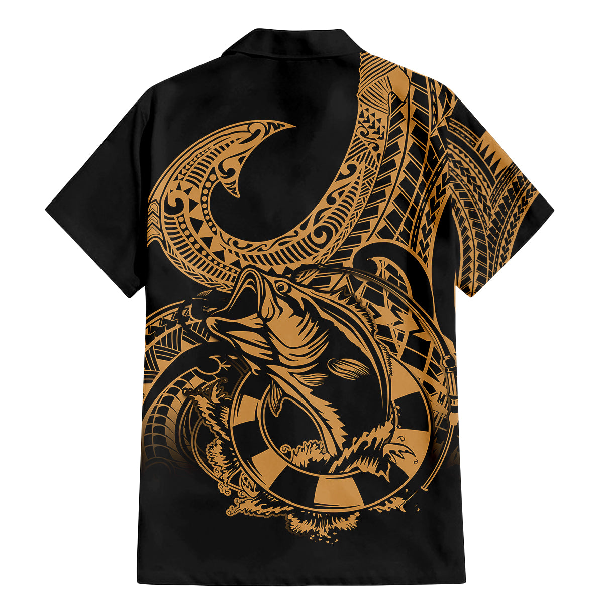 Polynesia Family Matching Mermaid Dress and Hawaiian Shirt Fish Hook Tattoo Go Fishing Polynesian Pattern Gold LT14 - Polynesian Pride