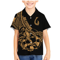 Polynesia Family Matching Mermaid Dress and Hawaiian Shirt Fish Hook Tattoo Go Fishing Polynesian Pattern Gold LT14 Son's Shirt Gold - Polynesian Pride