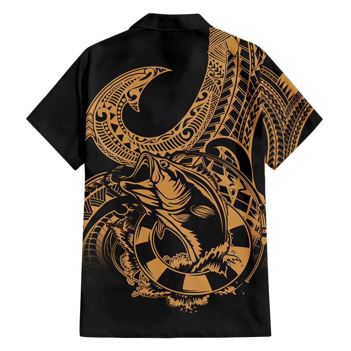 Polynesia Family Matching Off Shoulder Maxi Dress and Hawaiian Shirt Fish Hook Tattoo Go Fishing Polynesian Pattern Gold LT14 - Polynesian Pride