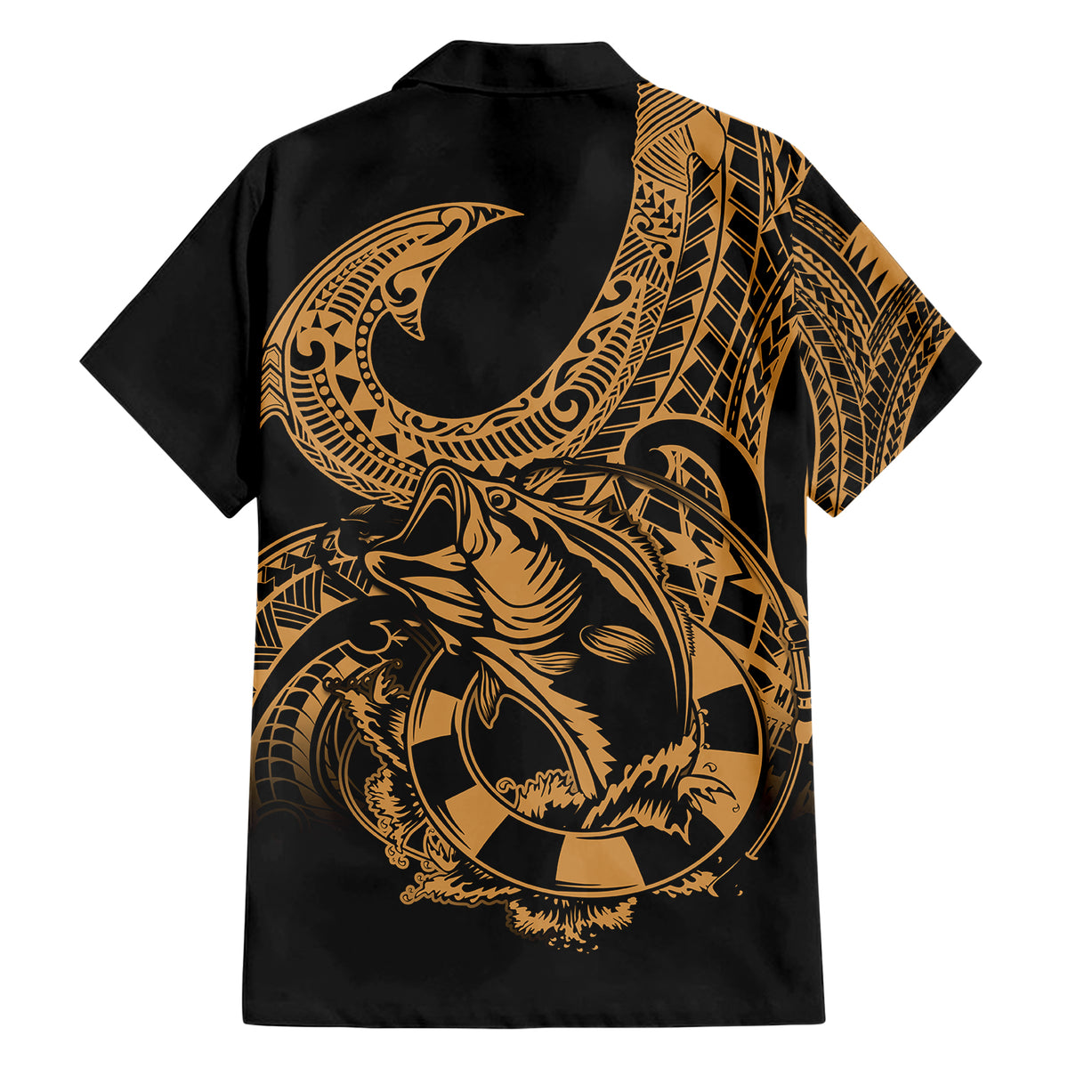 Polynesia Family Matching Short Sleeve Bodycon Dress and Hawaiian Shirt Fish Hook Tattoo Go Fishing Polynesian Pattern Gold LT14 - Polynesian Pride