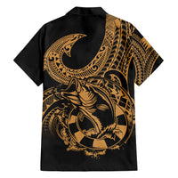 Polynesia Family Matching Short Sleeve Bodycon Dress and Hawaiian Shirt Fish Hook Tattoo Go Fishing Polynesian Pattern Gold LT14 - Polynesian Pride