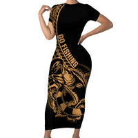 Polynesia Family Matching Short Sleeve Bodycon Dress and Hawaiian Shirt Fish Hook Tattoo Go Fishing Polynesian Pattern Gold LT14 Mom's Dress Gold - Polynesian Pride