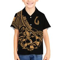 Polynesia Family Matching Short Sleeve Bodycon Dress and Hawaiian Shirt Fish Hook Tattoo Go Fishing Polynesian Pattern Gold LT14 Son's Shirt Gold - Polynesian Pride