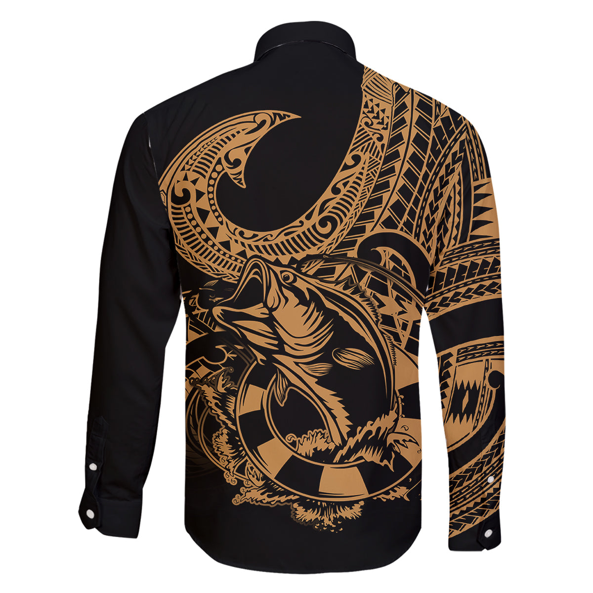 Polynesia Family Matching Tank Maxi Dress and Hawaiian Shirt Fish Hook Tattoo Go Fishing Polynesian Pattern Gold LT14 - Polynesian Pride