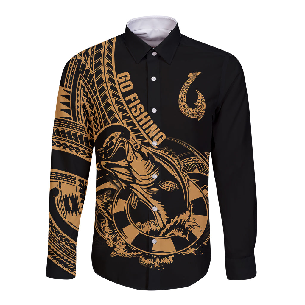 polynesia-long-sleeve-button-shirt-fish-hook-tattoo-go-fishing-polynesian-pattern-gold