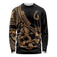 Polynesia Long Sleeve Shirt Fish Hook Tattoo Go Fishing Polynesian Pattern Gold LT14 Unisex Gold - Polynesian Pride