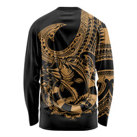 Polynesia Long Sleeve Shirt Fish Hook Tattoo Go Fishing Polynesian Pattern Gold LT14 - Polynesian Pride