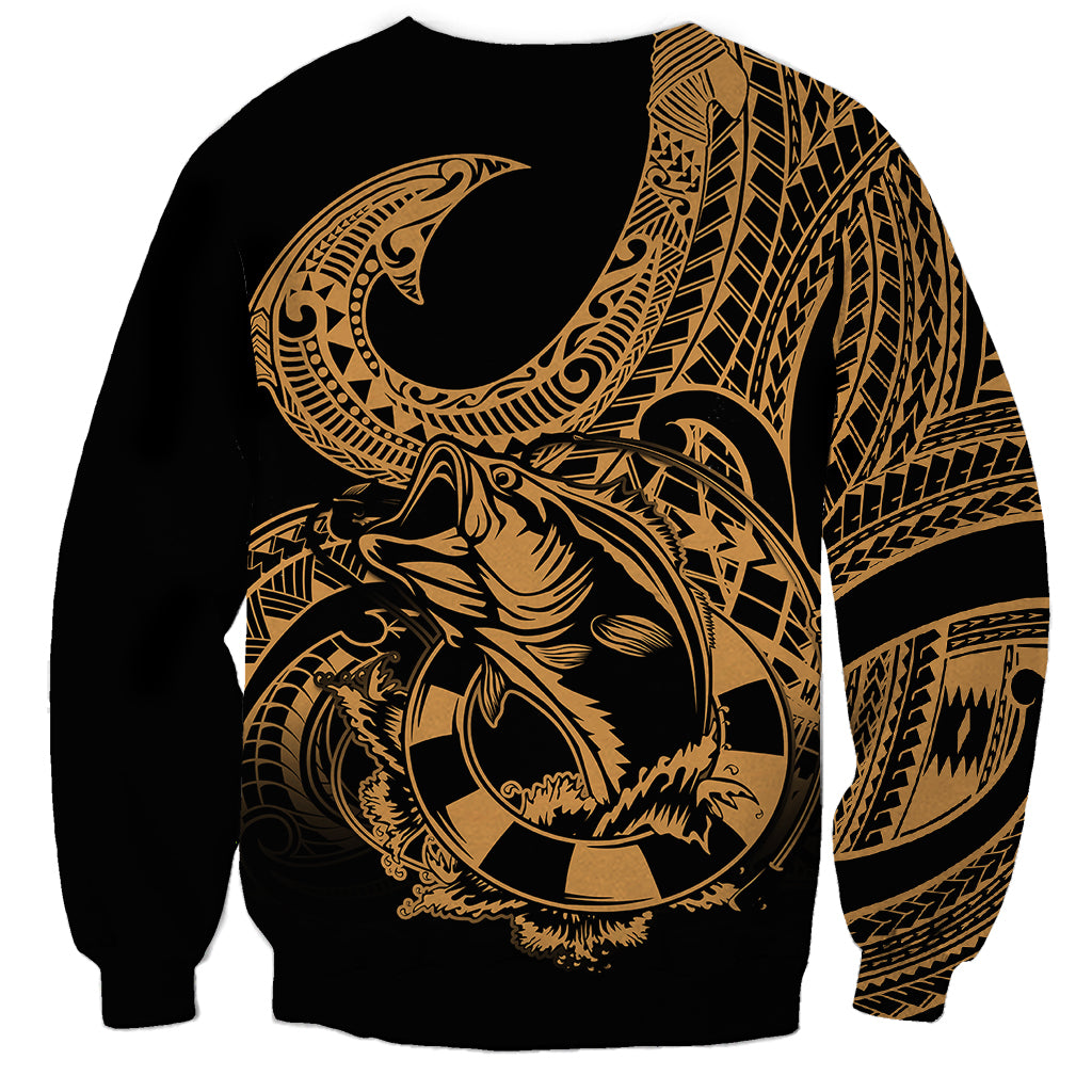 Polynesia Sweatshirt Fish Hook Tattoo Go Fishing Polynesian Pattern Gold LT14 - Polynesian Pride