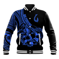 Polynesia Baseball Jacket Fish Hook Tattoo Go Fishing Polynesian Pattern Blue LT14 Unisex Blue - Polynesian Pride