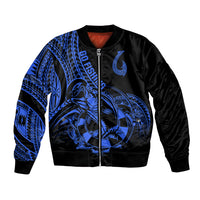 Polynesia Bomber Jacket Fish Hook Tattoo Go Fishing Polynesian Pattern Blue LT14 Unisex Blue - Polynesian Pride