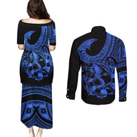 polynesia-couples-matching-puletasi-dress-and-long-sleeve-button-shirts-fish-hook-tattoo-go-fishing-polynesian-pattern-blue