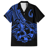 Polynesia Family Matching Off Shoulder Maxi Dress and Hawaiian Shirt Fish Hook Tattoo Go Fishing Polynesian Pattern Blue LT14 Dad's Shirt - Short Sleeve Blue - Polynesian Pride
