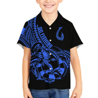 Polynesia Family Matching Off Shoulder Maxi Dress and Hawaiian Shirt Fish Hook Tattoo Go Fishing Polynesian Pattern Blue LT14 Son's Shirt Blue - Polynesian Pride