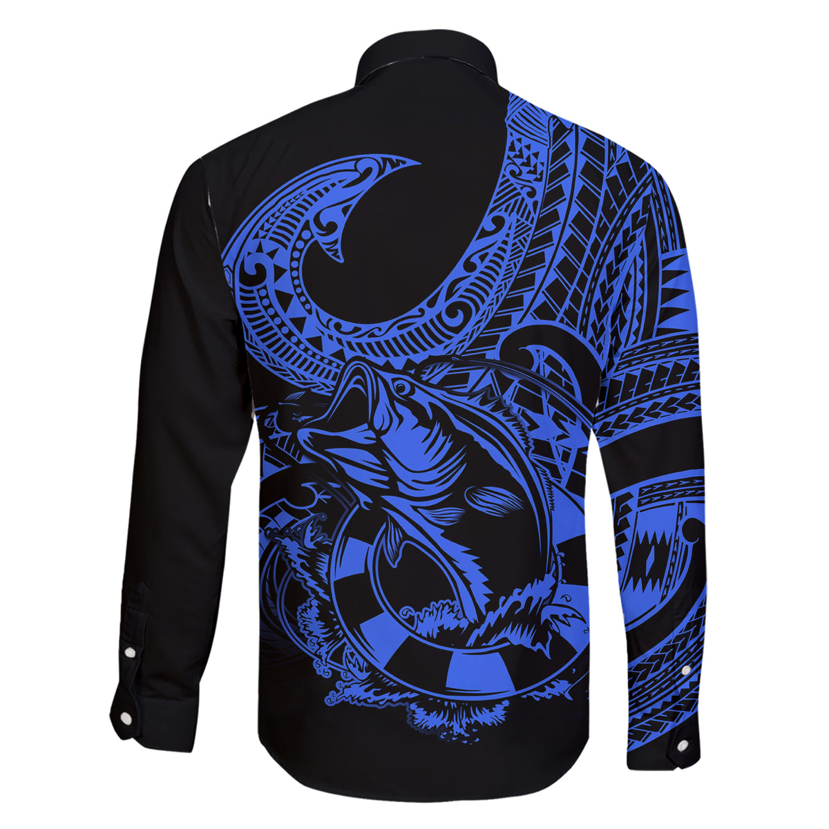 Polynesia Family Matching Short Sleeve Bodycon Dress and Hawaiian Shirt Fish Hook Tattoo Go Fishing Polynesian Pattern Blue LT14 - Polynesian Pride