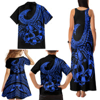 Polynesia Family Matching Tank Maxi Dress and Hawaiian Shirt Fish Hook Tattoo Go Fishing Polynesian Pattern Blue LT14 - Polynesian Pride
