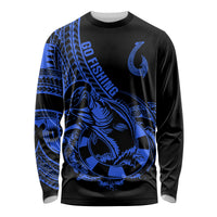Polynesia Long Sleeve Shirt Fish Hook Tattoo Go Fishing Polynesian Pattern Blue LT14 Unisex Blue - Polynesian Pride