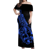 Polynesia Off Shoulder Maxi Dress Fish Hook Tattoo Go Fishing Polynesian Pattern Blue LT14 Women Blue - Polynesian Pride