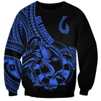 Polynesia Sweatshirt Fish Hook Tattoo Go Fishing Polynesian Pattern Blue LT14 Unisex Blue - Polynesian Pride