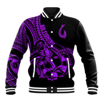 Polynesia Baseball Jacket Fish Hook Tattoo Go Fishing Polynesian Pattern Purple LT14 Unisex Purple - Polynesian Pride