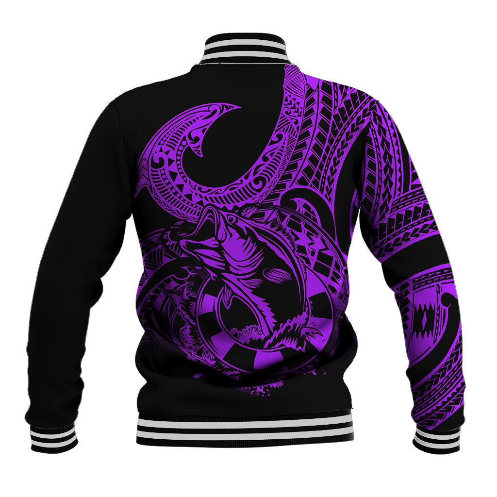 Polynesia Baseball Jacket Fish Hook Tattoo Go Fishing Polynesian Pattern Purple LT14 - Polynesian Pride