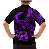 Polynesia Family Matching Mermaid Dress and Hawaiian Shirt Fish Hook Tattoo Go Fishing Polynesian Pattern Purple LT14 - Polynesian Pride