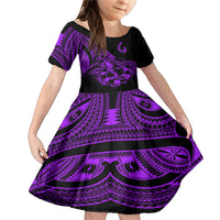 Polynesia Family Matching Mermaid Dress and Hawaiian Shirt Fish Hook Tattoo Go Fishing Polynesian Pattern Purple LT14 Daughter's Dress Purple - Polynesian Pride