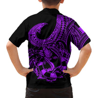 Polynesia Family Matching Off Shoulder Maxi Dress and Hawaiian Shirt Fish Hook Tattoo Go Fishing Polynesian Pattern Purple LT14 - Polynesian Pride