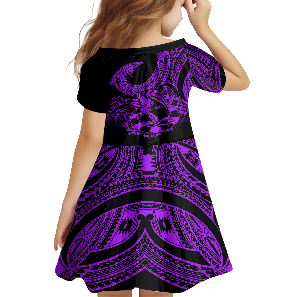 Polynesia Family Matching Off Shoulder Maxi Dress and Hawaiian Shirt Fish Hook Tattoo Go Fishing Polynesian Pattern Purple LT14 - Polynesian Pride