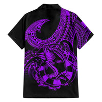 Polynesia Family Matching Off Shoulder Maxi Dress and Hawaiian Shirt Fish Hook Tattoo Go Fishing Polynesian Pattern Purple LT14 - Polynesian Pride