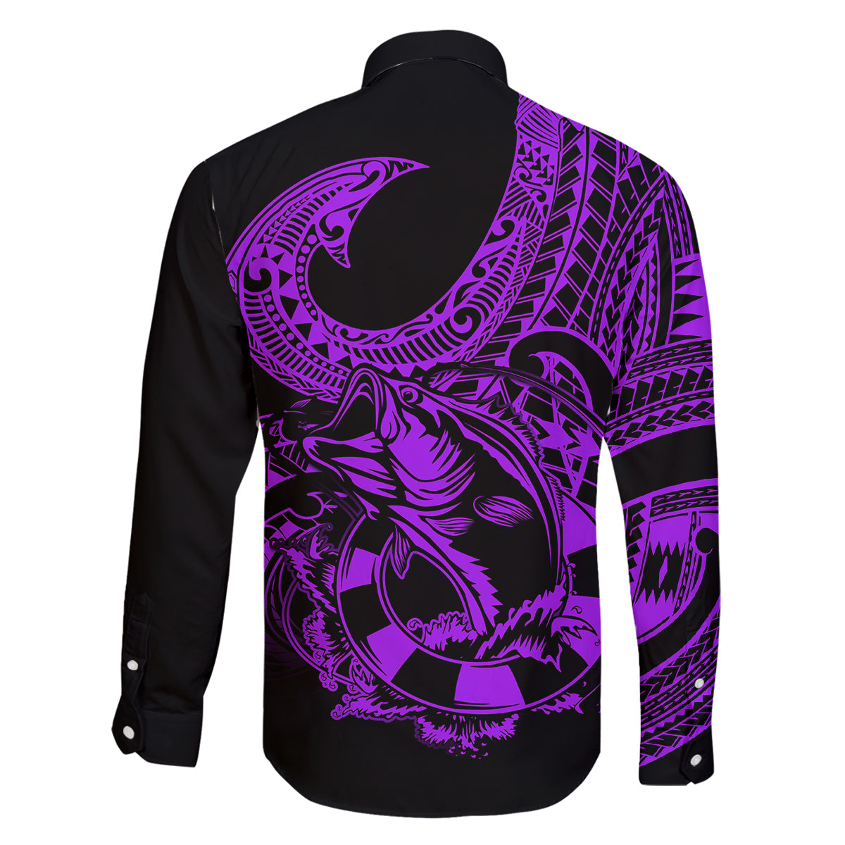 Polynesia Family Matching Off Shoulder Maxi Dress and Hawaiian Shirt Fish Hook Tattoo Go Fishing Polynesian Pattern Purple LT14 - Polynesian Pride