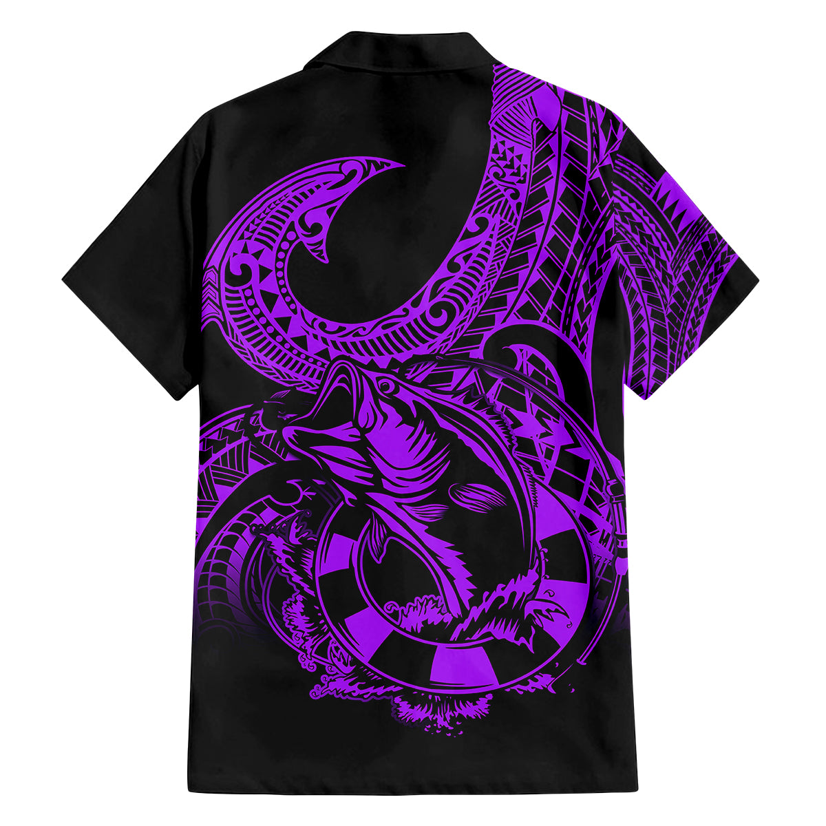 Polynesia Family Matching Off Shoulder Short Dress and Hawaiian Shirt Fish Hook Tattoo Go Fishing Polynesian Pattern Purple LT14 - Polynesian Pride