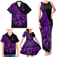 Polynesia Family Matching Tank Maxi Dress and Hawaiian Shirt Fish Hook Tattoo Go Fishing Polynesian Pattern Purple LT14 - Polynesian Pride