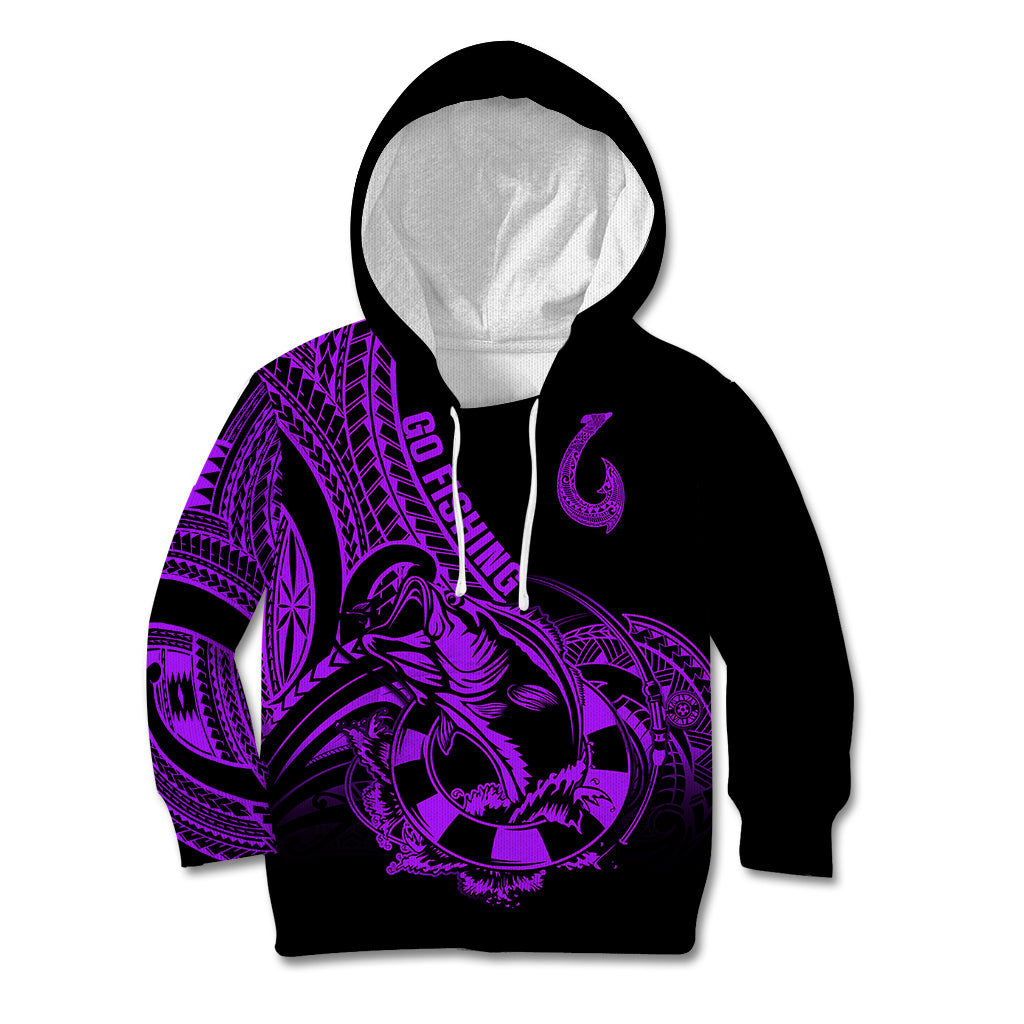 Polynesia Kid Hoodie Fish Hook Tattoo Go Fishing Polynesian Pattern Purple LT14 Hoodie Purple - Polynesian Pride