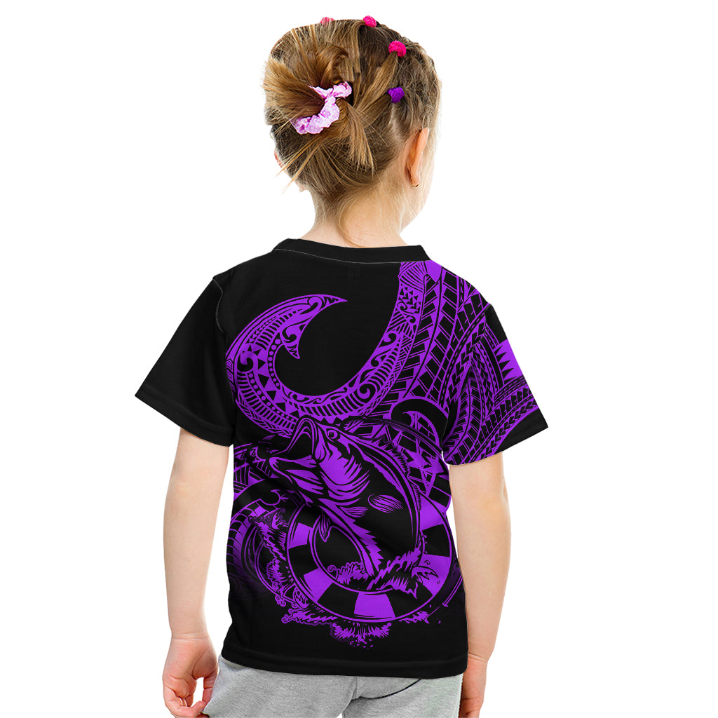 Polynesia Kid T Shirt Fish Hook Tattoo Go Fishing Polynesian Pattern Purple LT14 - Polynesian Pride