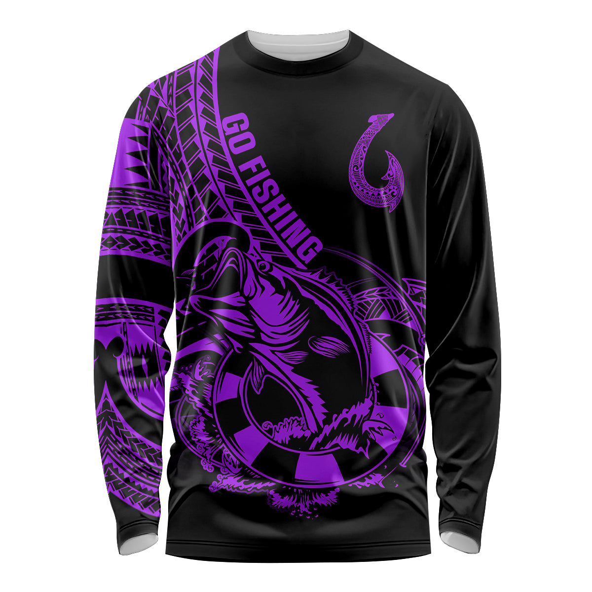 Polynesia Long Sleeve Shirt Fish Hook Tattoo Go Fishing Polynesian Pattern Purple LT14 Unisex Purple - Polynesian Pride