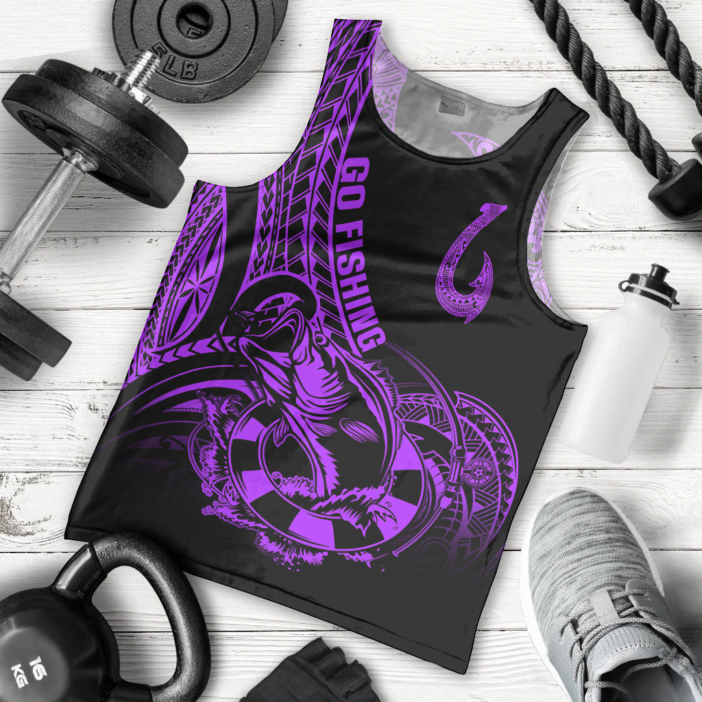 Polynesia Men Tank Top Fish Hook Tattoo Go Fishing Polynesian Pattern Purple LT14 Purple - Polynesian Pride